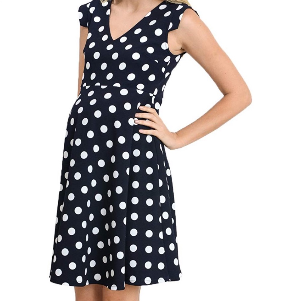 Navy Polka Dot Maternity Dress